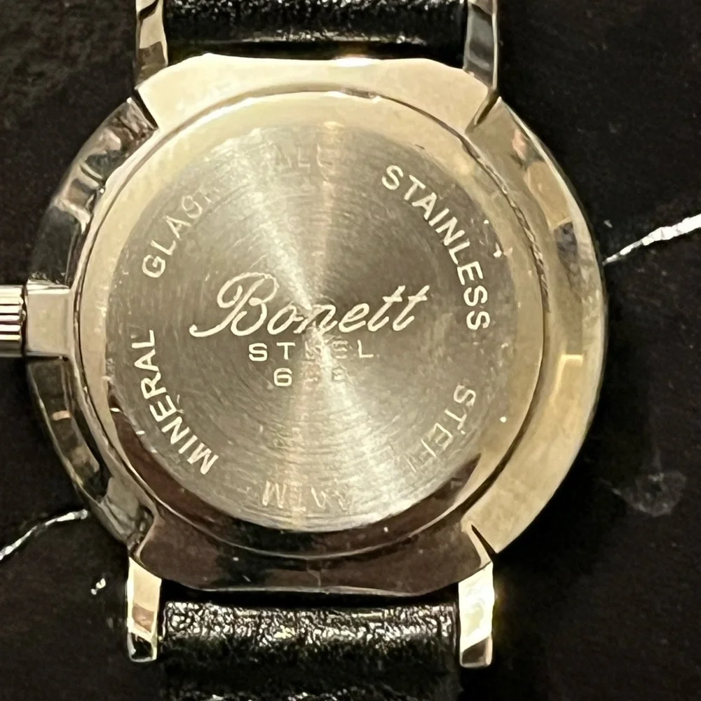 Classic Bonett Steel 646 Watch with genuine Black Leather Band